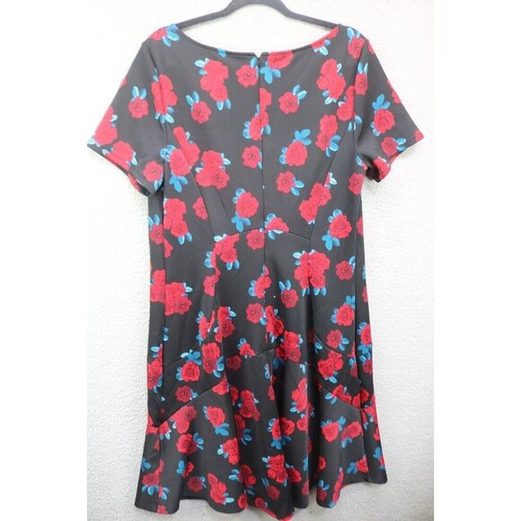 Lane Bryant Black w/Roses Fit and Flare Midi Dress-Size 14-Whimsigoth - Picture 6 of 8